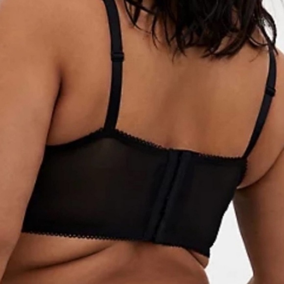 NWOT Torrid Black and Pink , Red hearts embroidered longline bralette•sheer mesh - Picture 8 of 8